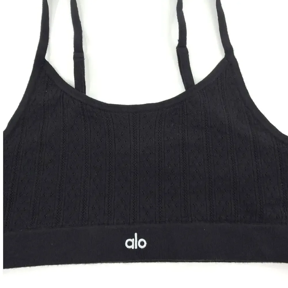 Alo Yoga Black Pointelle Sweater Be Mine Bra Size L
